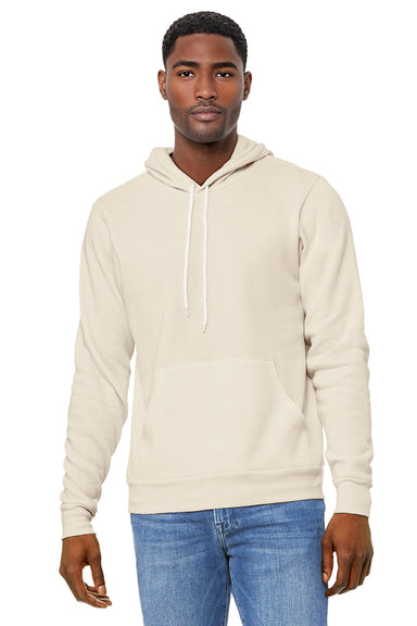 Bella + Canvas BC3719/3719 Mens Sponge Fleece Hooded Sweatshirt Hoodie w/ Pouch Pocket Natural Model Front