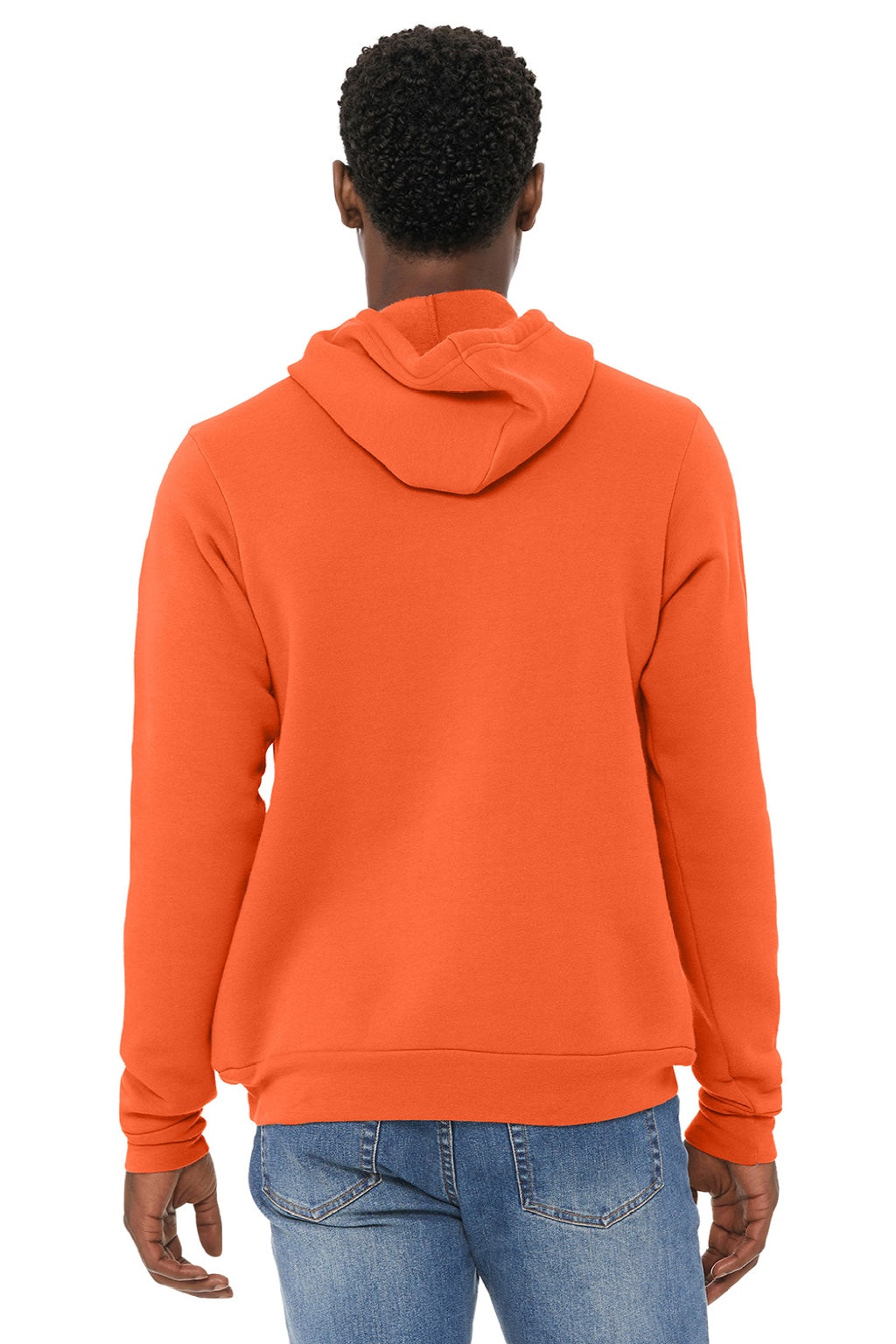 Bella + Canvas BC3719/3719 Mens Sponge Fleece Hooded Sweatshirt Hoodie w/ Pouch Pocket Orange Model Back