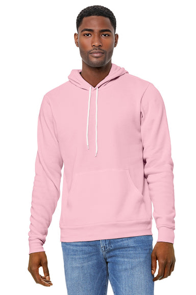 Bella + Canvas BC3719/3719 Mens Sponge Fleece Hooded Sweatshirt Hoodie w/ Pouch Pocket Pink Model Front