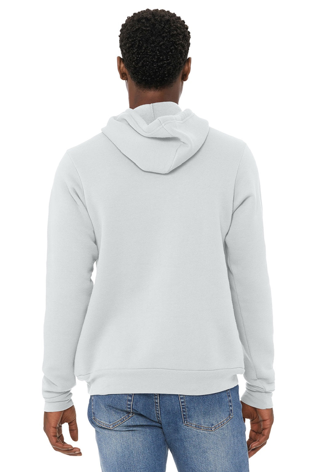Bella + Canvas BC3719/3719 Mens Sponge Fleece Hooded Sweatshirt Hoodie w/ Pouch Pocket Silver Grey Model Back