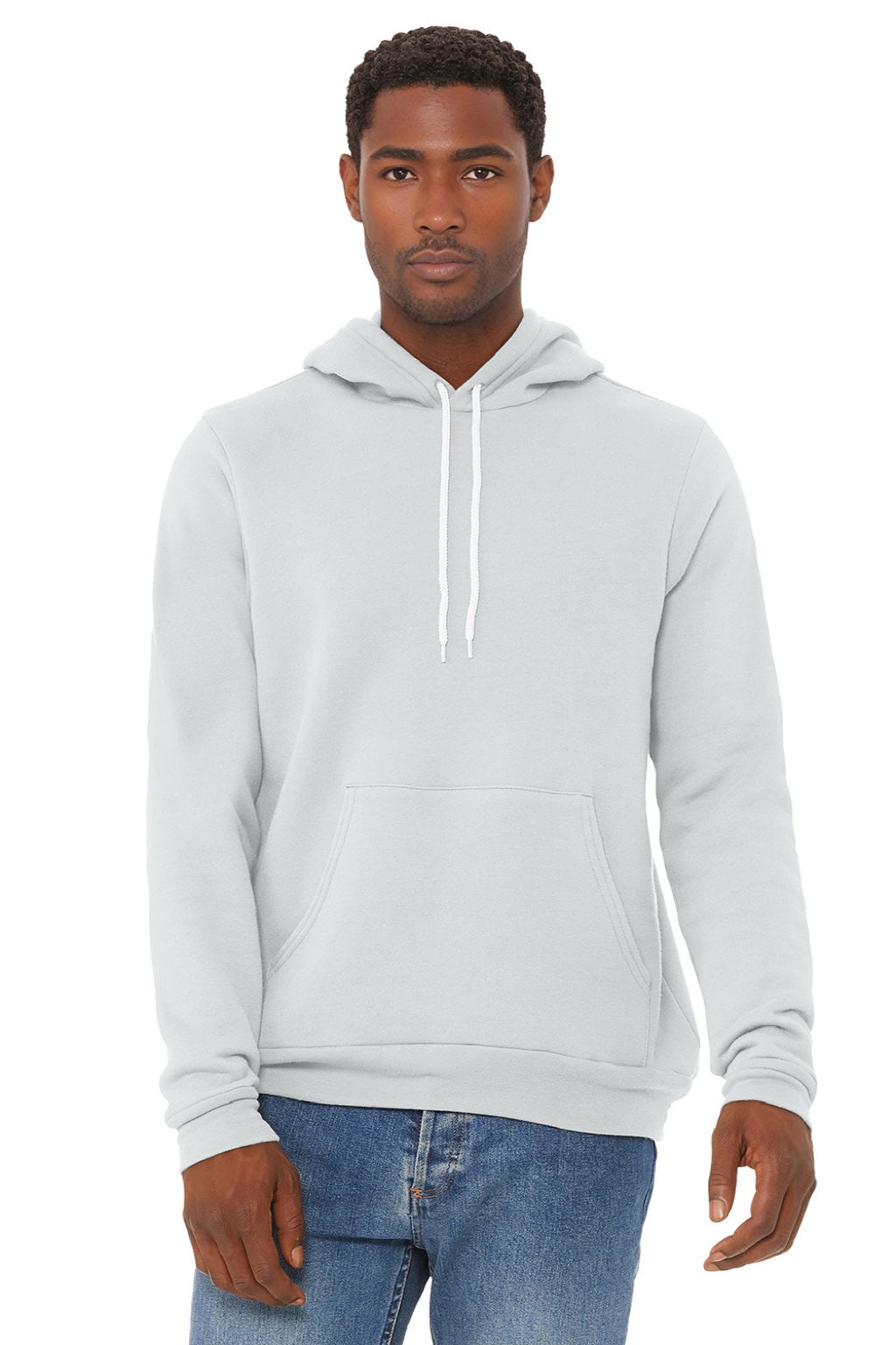Bella + Canvas BC3719/3719 Mens Sponge Fleece Hooded Sweatshirt Hoodie w/ Pouch Pocket Silver Grey Model Front