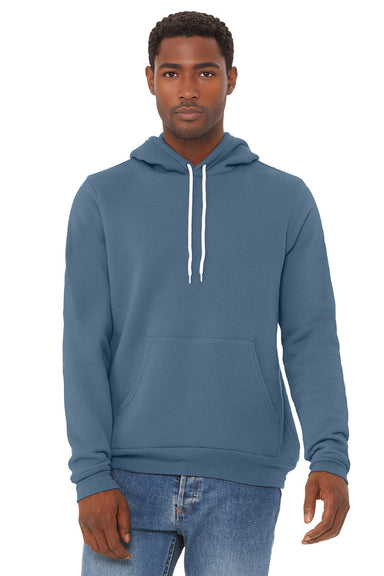 Bella + Canvas BC3719/3719 Mens Sponge Fleece Hooded Sweatshirt Hoodie w/ Pouch Pocket Steel Blue Model Front
