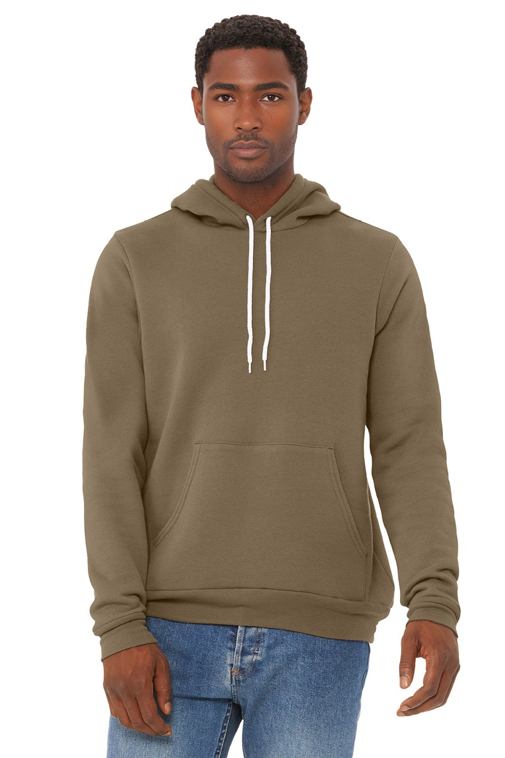 Bella + Canvas BC3719/3719 Mens Sponge Fleece Hooded Sweatshirt Hoodie w/ Pouch Pocket Vintage Brown Model Front