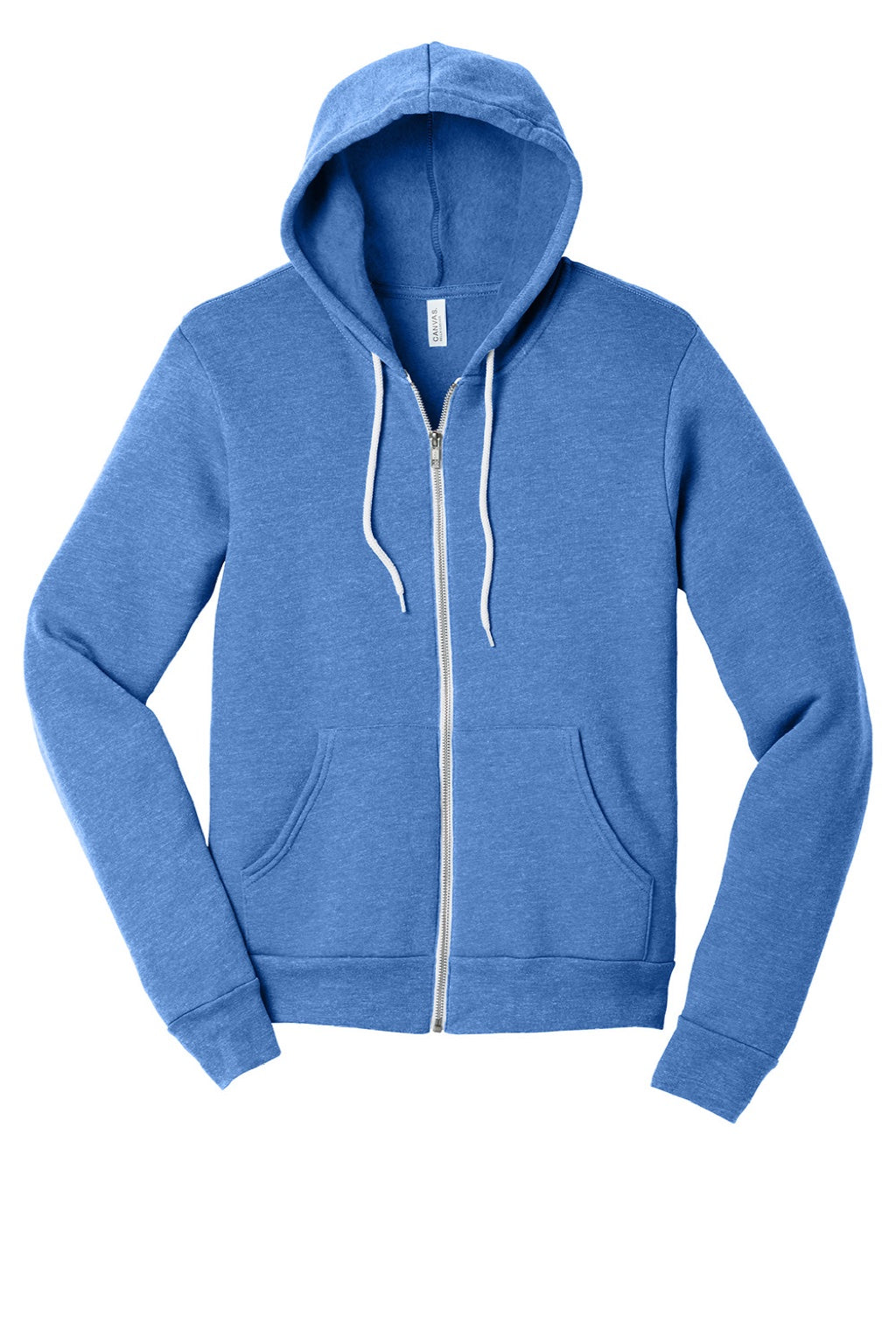Bella + Canvas BC3739/3739 Mens Fleece Full Zip Hooded Sweatshirt Hoodie w/ Pockets Heather Columbia Blue Flat Front