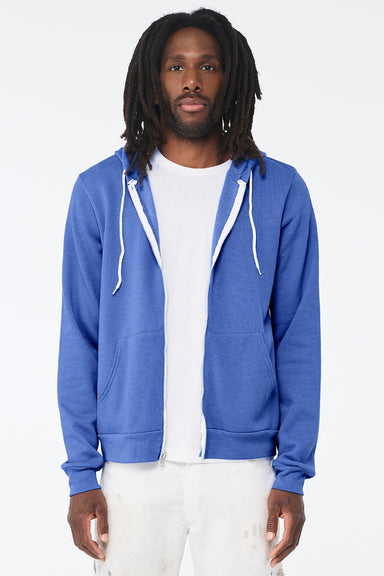 Bella + Canvas BC3739/3739 Mens Fleece Full Zip Hooded Sweatshirt Hoodie w/ Pockets Heather Columbia Blue Model Front