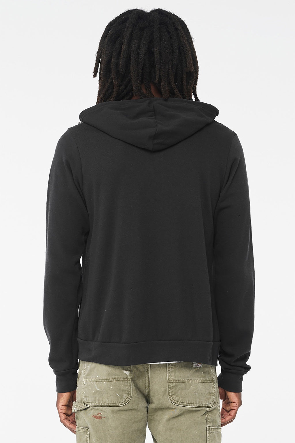 Bella + Canvas BC3739/3739 Mens Fleece Full Zip Hooded Sweatshirt Hoodie w/ Pockets Vintage Black Model Back