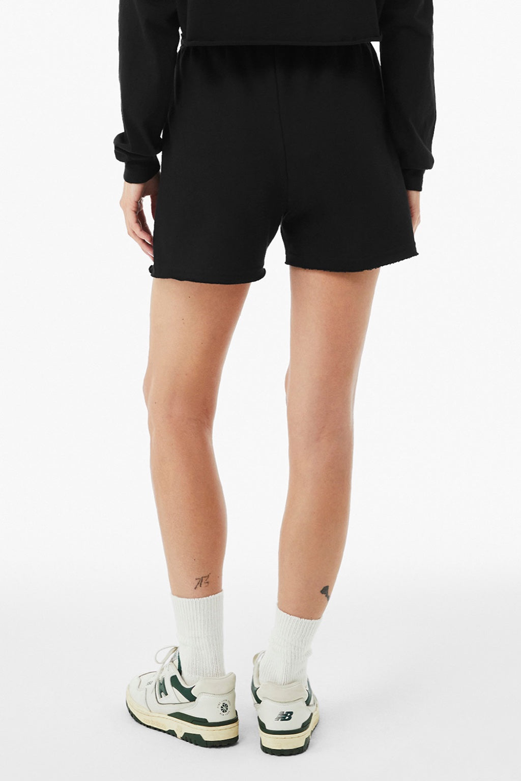 Bella + Canvas BC3787 Womens Cutoff Sweatshorts w/ Pockets Black Model Back