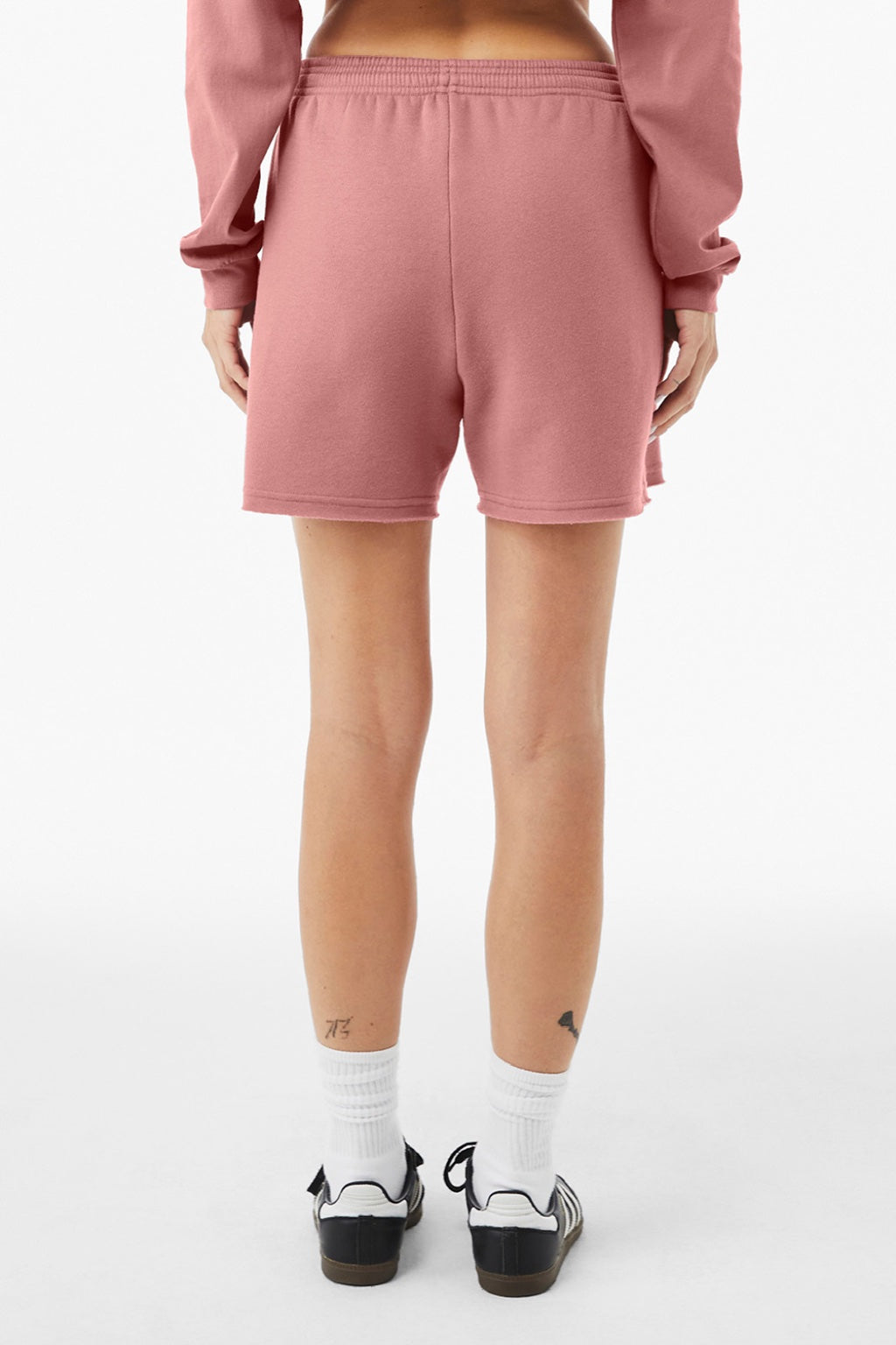 Bella + Canvas BC3787 Womens Cutoff Sweatshorts w/ Pockets Mauve Model Back