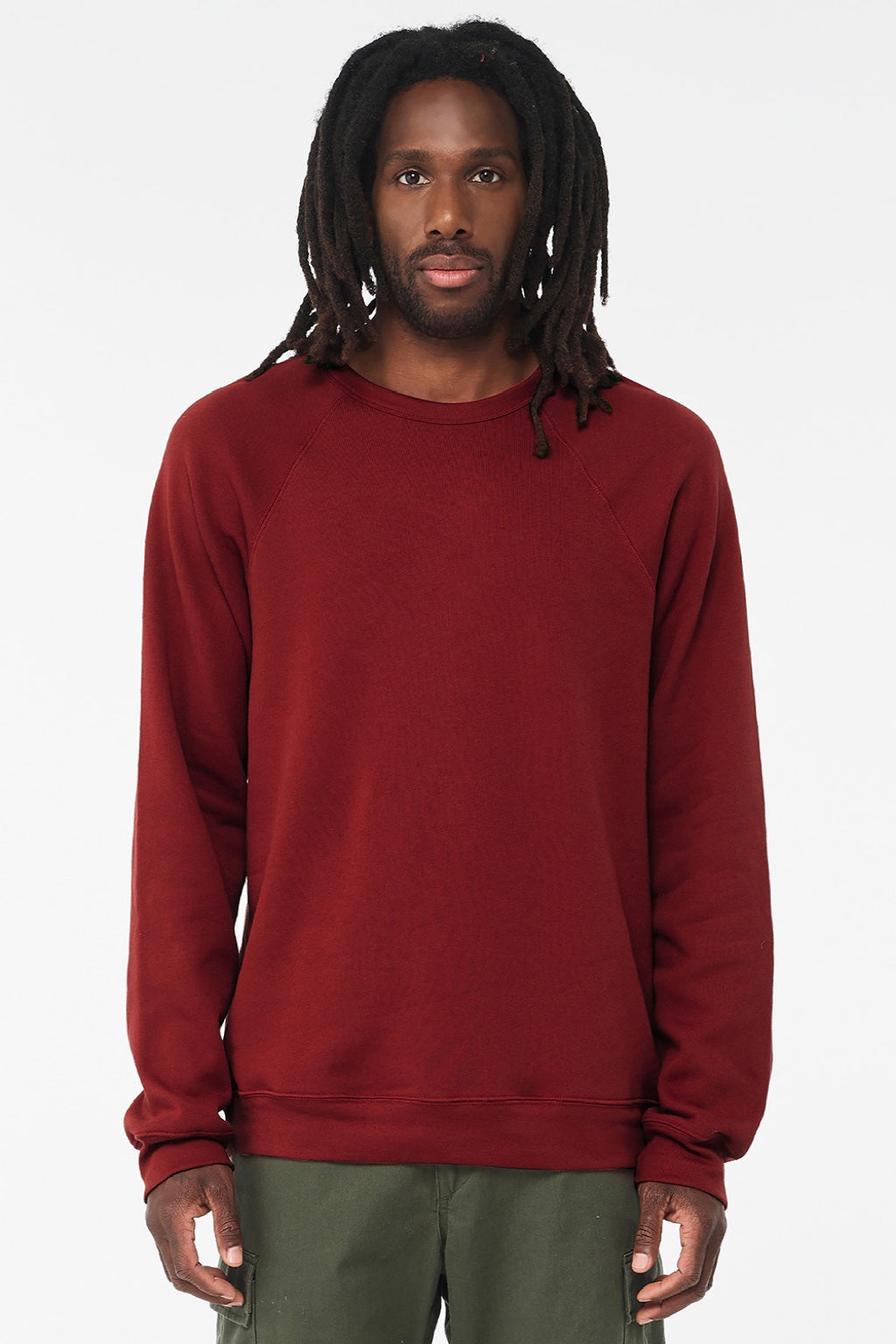Bella + Canvas BC3901/3901 Mens Sponge Fleece Crewneck Sweatshirt Cardinal Red Model Front
