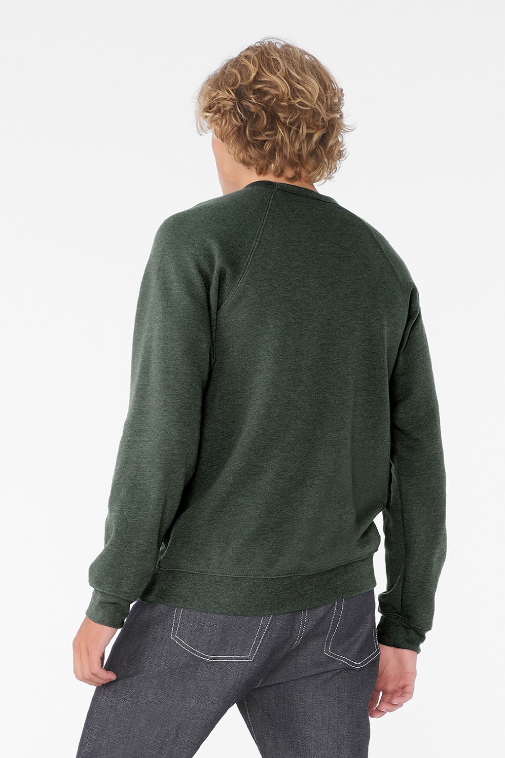 Bella + Canvas BC3901/3901 Mens Sponge Fleece Crewneck Sweatshirt Heather Forest Green Model Back
