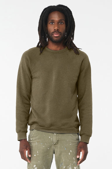 Bella + Canvas BC3901/3901 Mens Sponge Fleece Crewneck Sweatshirt Heather Olive Green Model Front