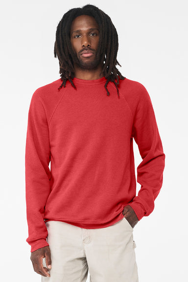 Bella + Canvas BC3901/3901 Mens Sponge Fleece Crewneck Sweatshirt Heather Red Model Front