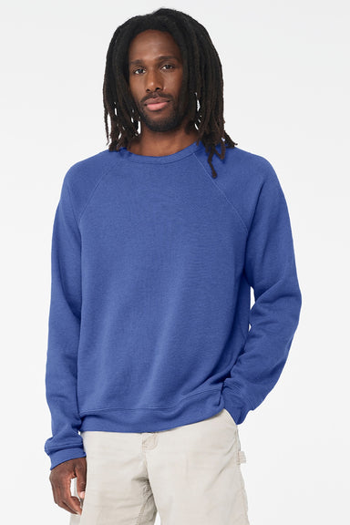 Bella + Canvas BC3901/3901 Mens Sponge Fleece Crewneck Sweatshirt Heather True Royal Blue Model Front