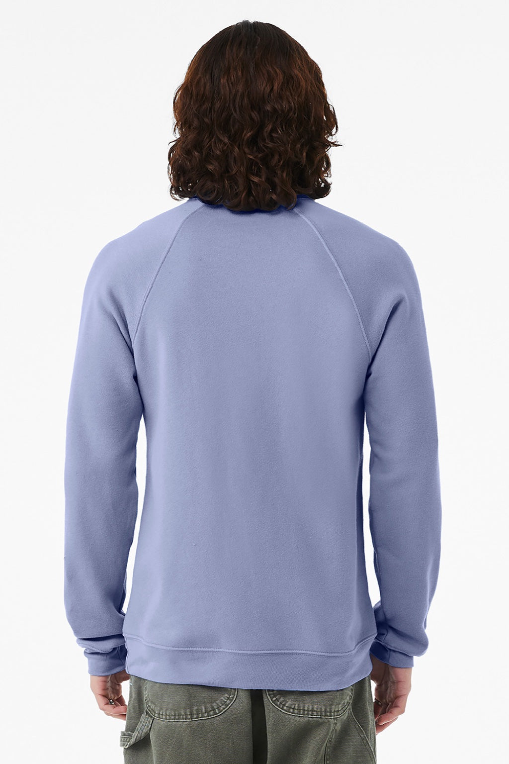 Bella + Canvas BC3901/3901 Mens Sponge Fleece Crewneck Sweatshirt Lavender Blue Model Back