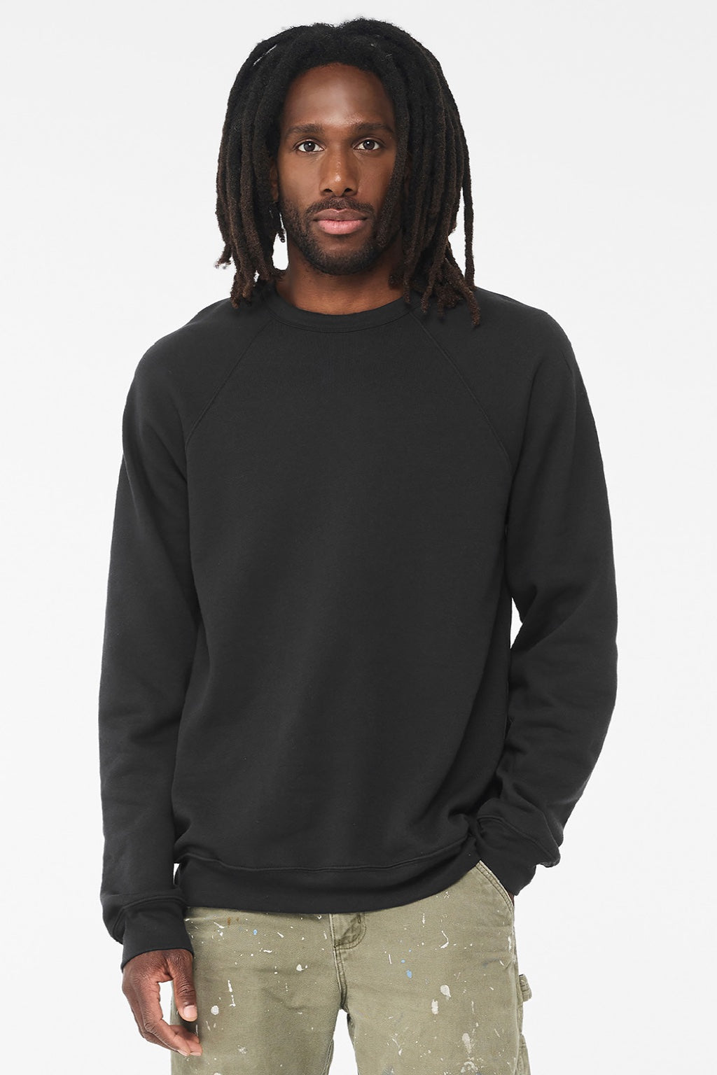 Bella + Canvas BC3901/3901 Mens Sponge Fleece Crewneck Sweatshirt Vintage Black Model Front