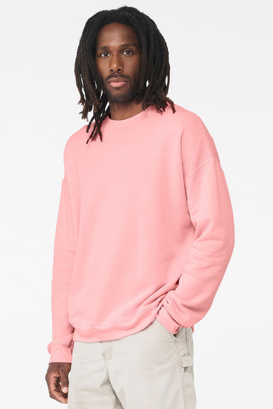 Bella + Canvas BC3945/3945 Mens Fleece Crewneck Sweatshirt Pink Model Front