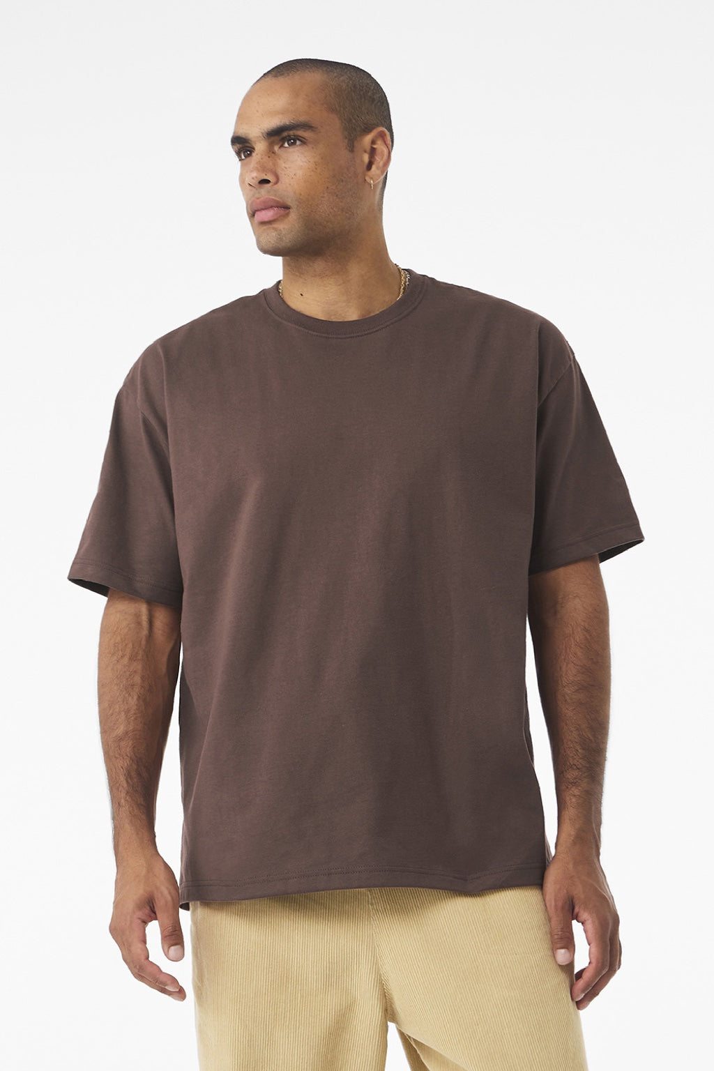 Bella + Canvas BC4610 Mens Short Sleeve Crewneck T-Shirt Cocoa Brown Model Front