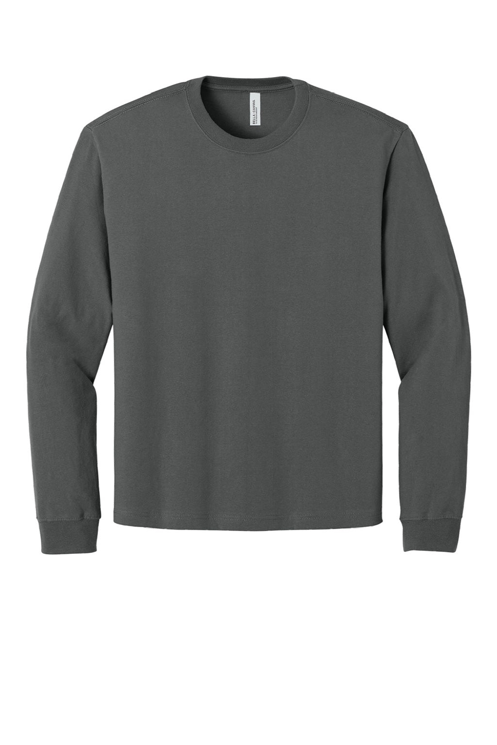 Bella + Canvas BC4651 Mens Long Sleeve Crewneck T-Shirt Asphalt Grey Flat Front