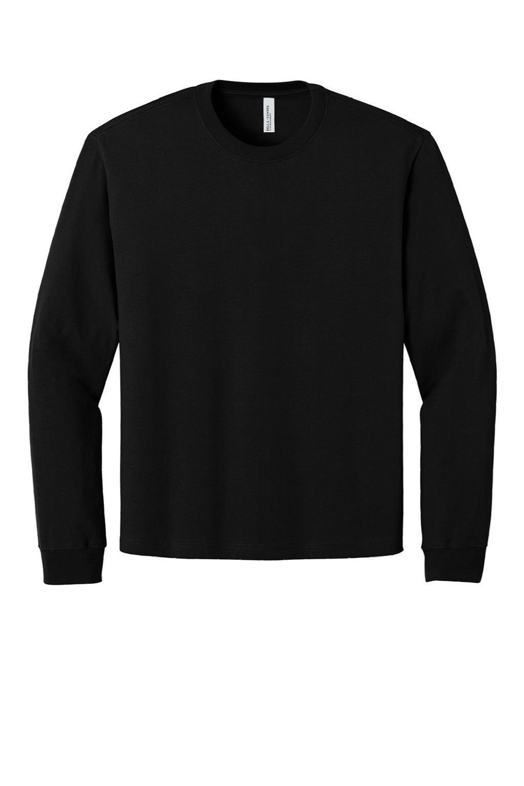Bella + Canvas BC4651 Mens Long Sleeve Crewneck T-Shirt Black Flat Front