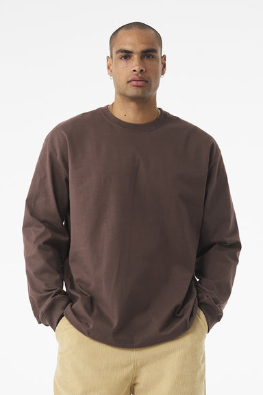 Bella + Canvas BC4651 Mens Long Sleeve Crewneck T-Shirt Cocoa Brown Model Front