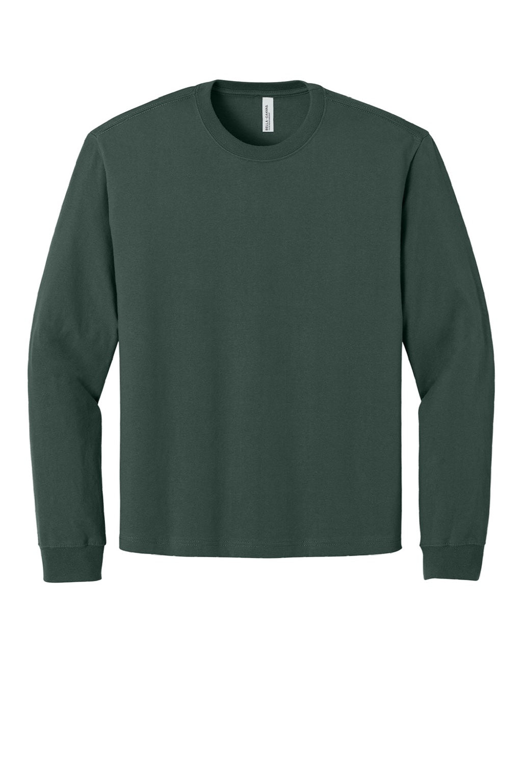 Bella + Canvas BC4651 Mens Long Sleeve Crewneck T-Shirt Huntre Green Flat Front
