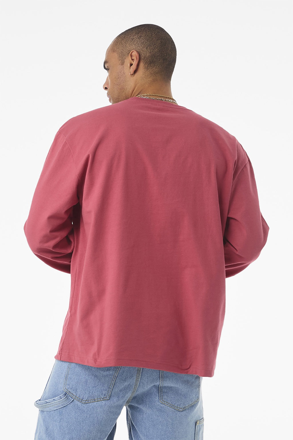 Bella + Canvas BC4651 Mens Long Sleeve Crewneck T-Shirt Vintage Red Model Back