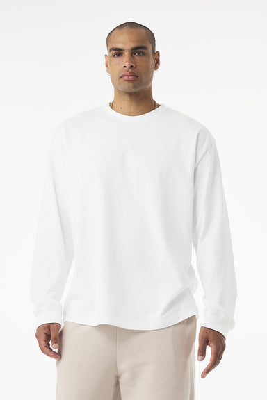 Bella + Canvas BC4651 Mens Long Sleeve Crewneck T-Shirt White Model Front