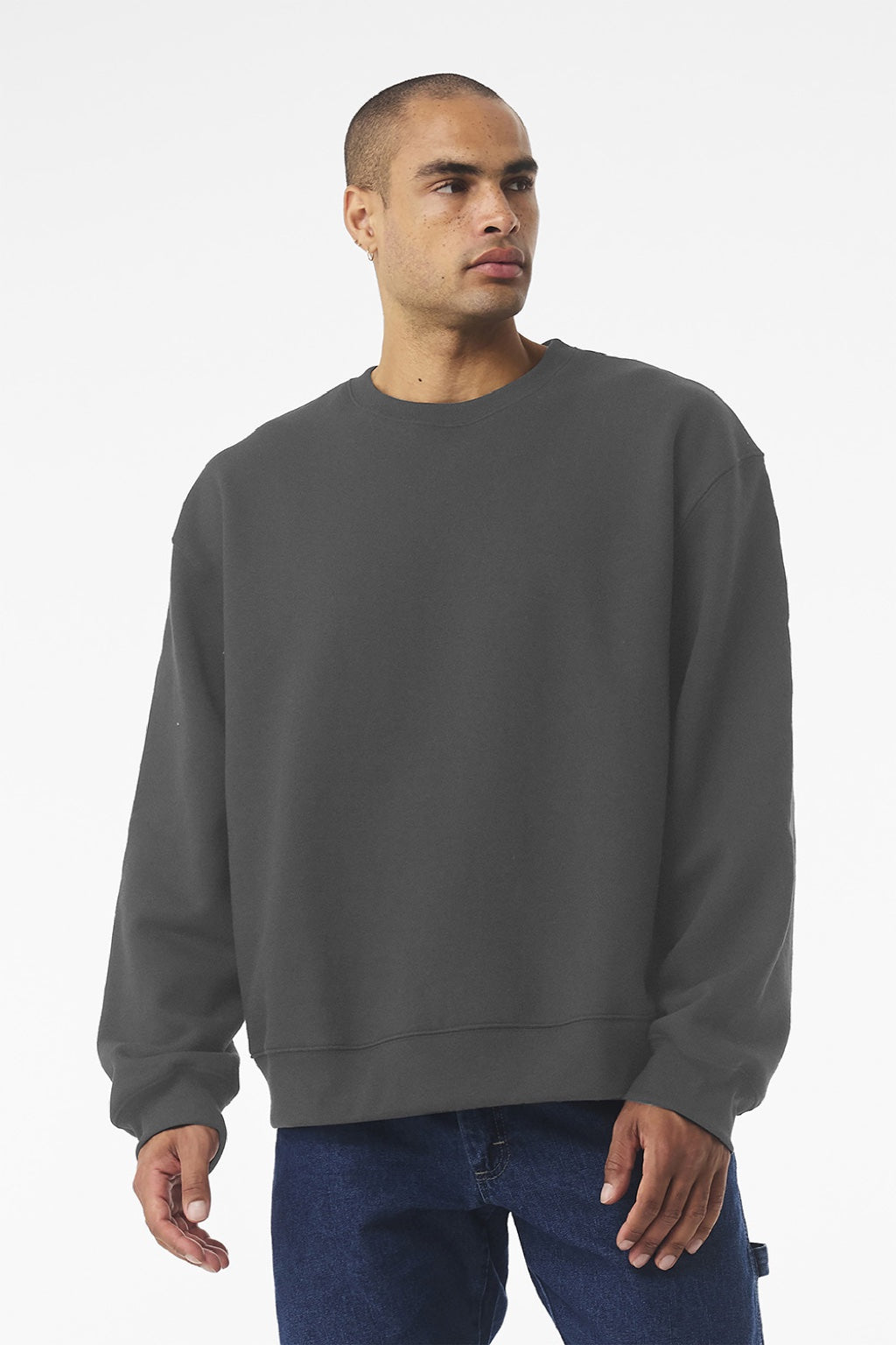 Bella + Canvas BC4711 Mens Crewneck Sweatshirt Asphalt Grey Model Front