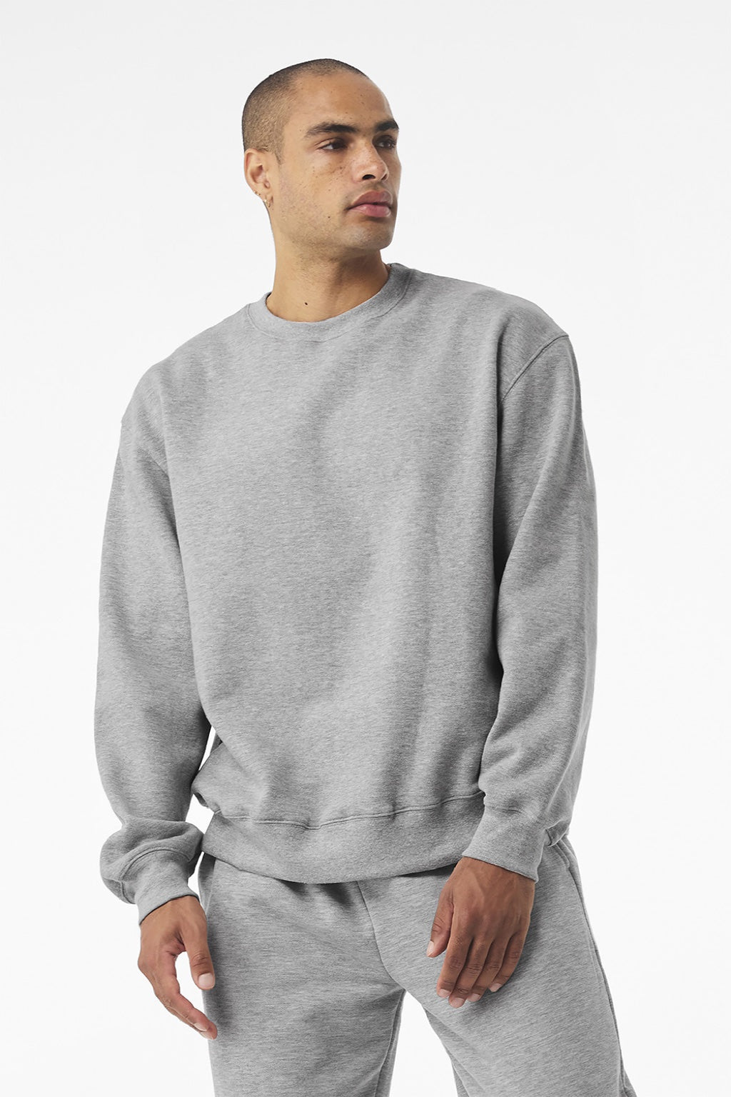 Bella + Canvas BC4711 Mens Crewneck Sweatshirt Heather Grey Model Front
