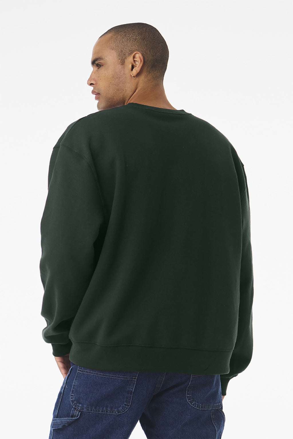 Bella + Canvas BC4711 Mens Crewneck Sweatshirt Forest Green Model Back