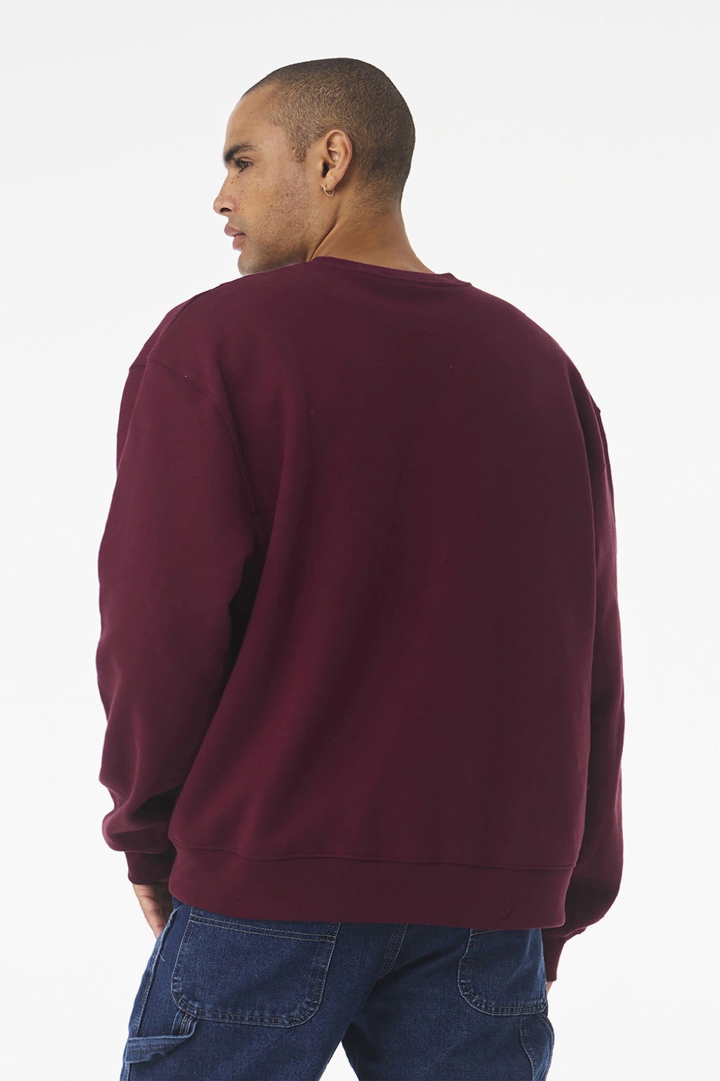 Bella + Canvas BC4711 Mens Crewneck Sweatshirt Maroon Model Back
