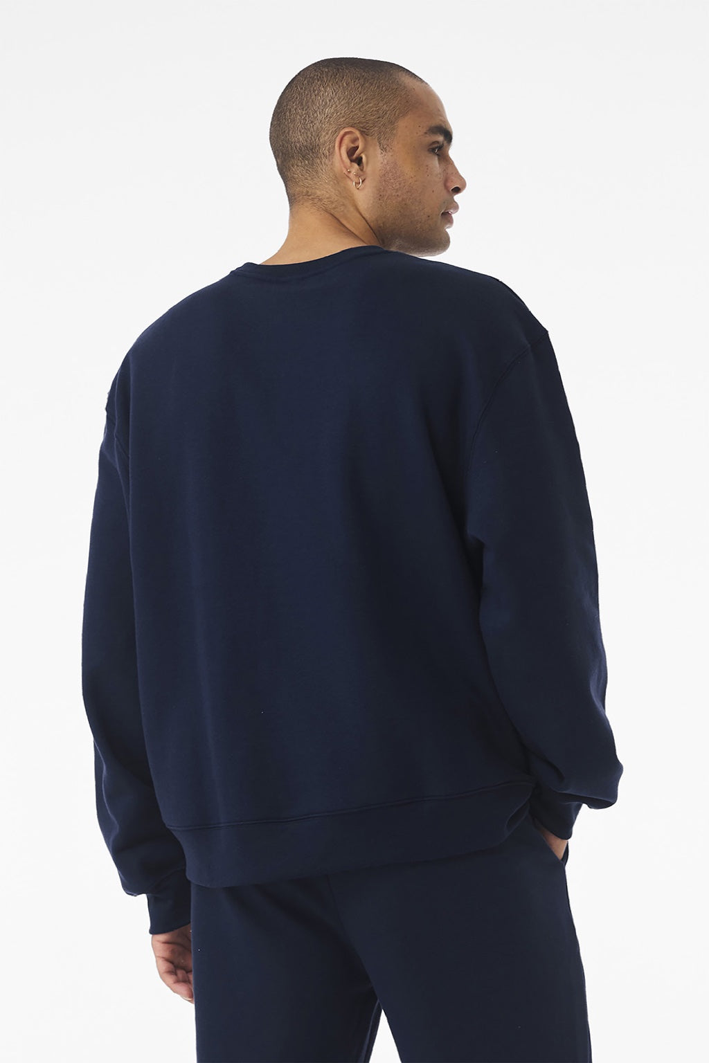 Bella + Canvas BC4711 Mens Crewneck Sweatshirt Navy Blue Model Back
