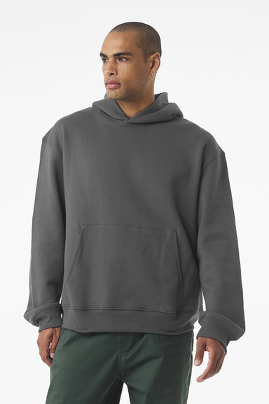 Bella + Canvas BC4719 Mens Hooded Sweathshirt w/ Pouch Pocket Asphalt Grey Model Front