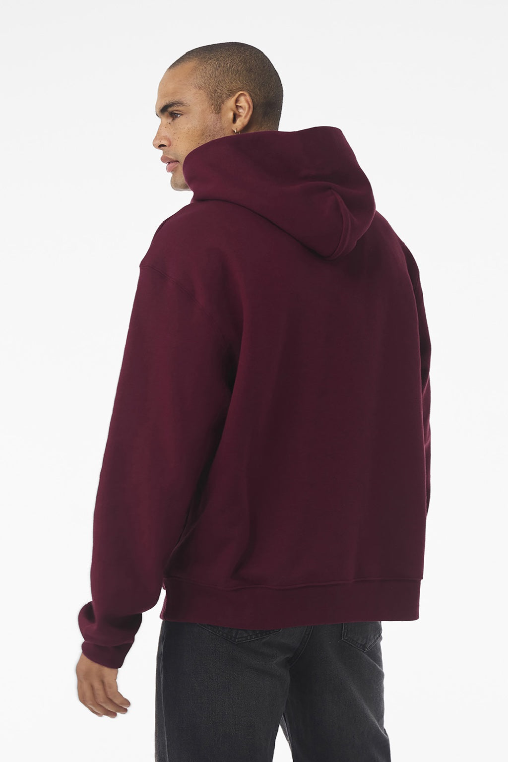 Bella + Canvas BC4719 Mens Hooded Sweathshirt w/ Pouch Pocket Maroon Model Back