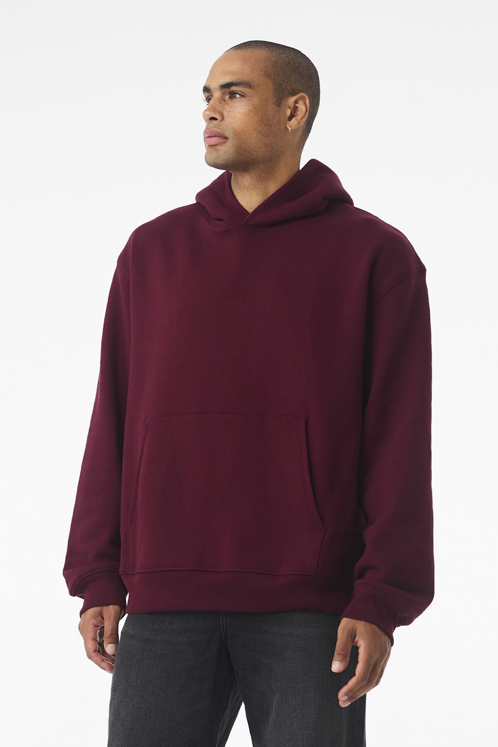Bella + Canvas BC4719 Mens Hooded Sweathshirt w/ Pouch Pocket Maroon Model Front