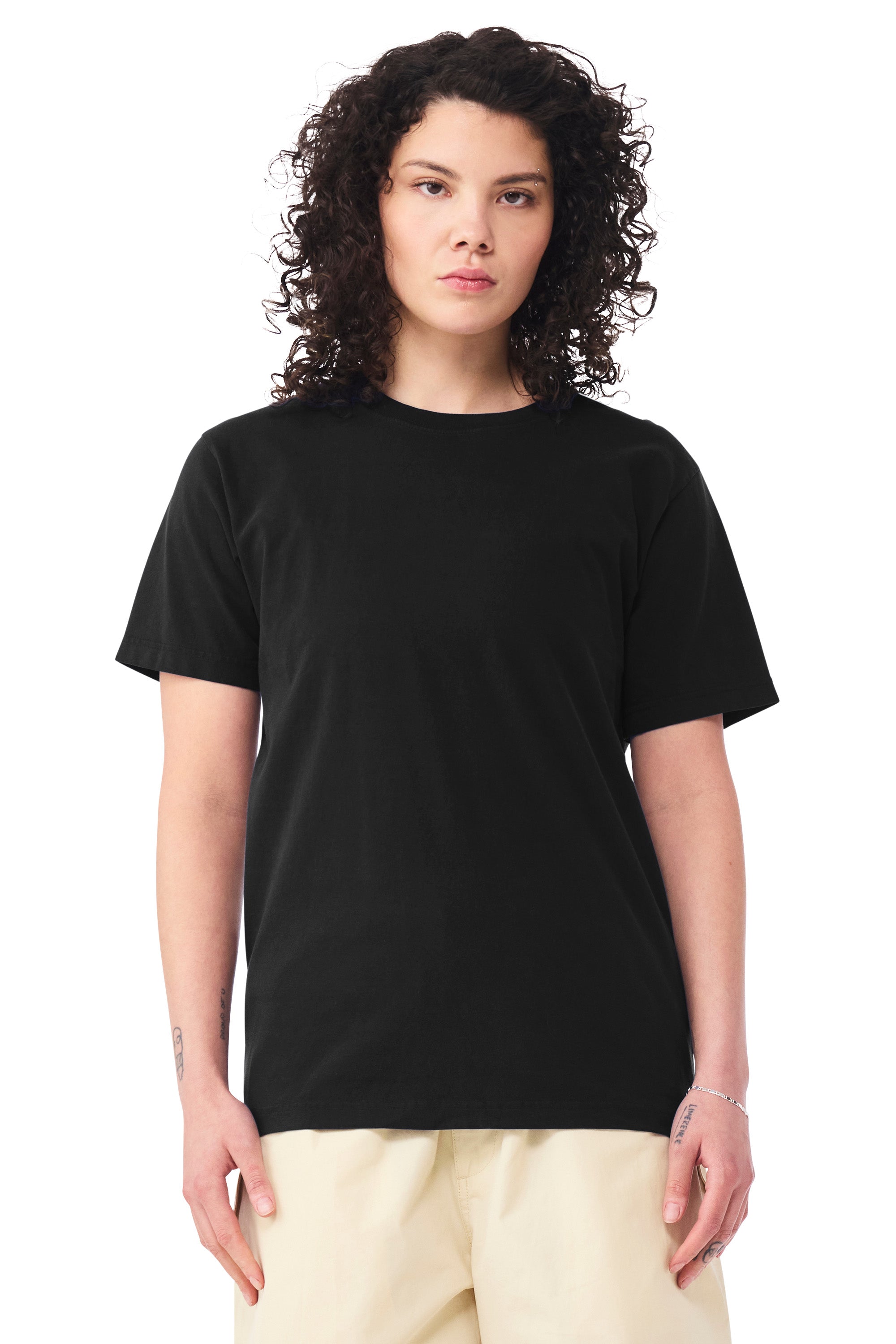 Bella + Canvas BC4810GD Mens Garment Dyed Short Sleeve Crewneck T-Shirt Black Model Side