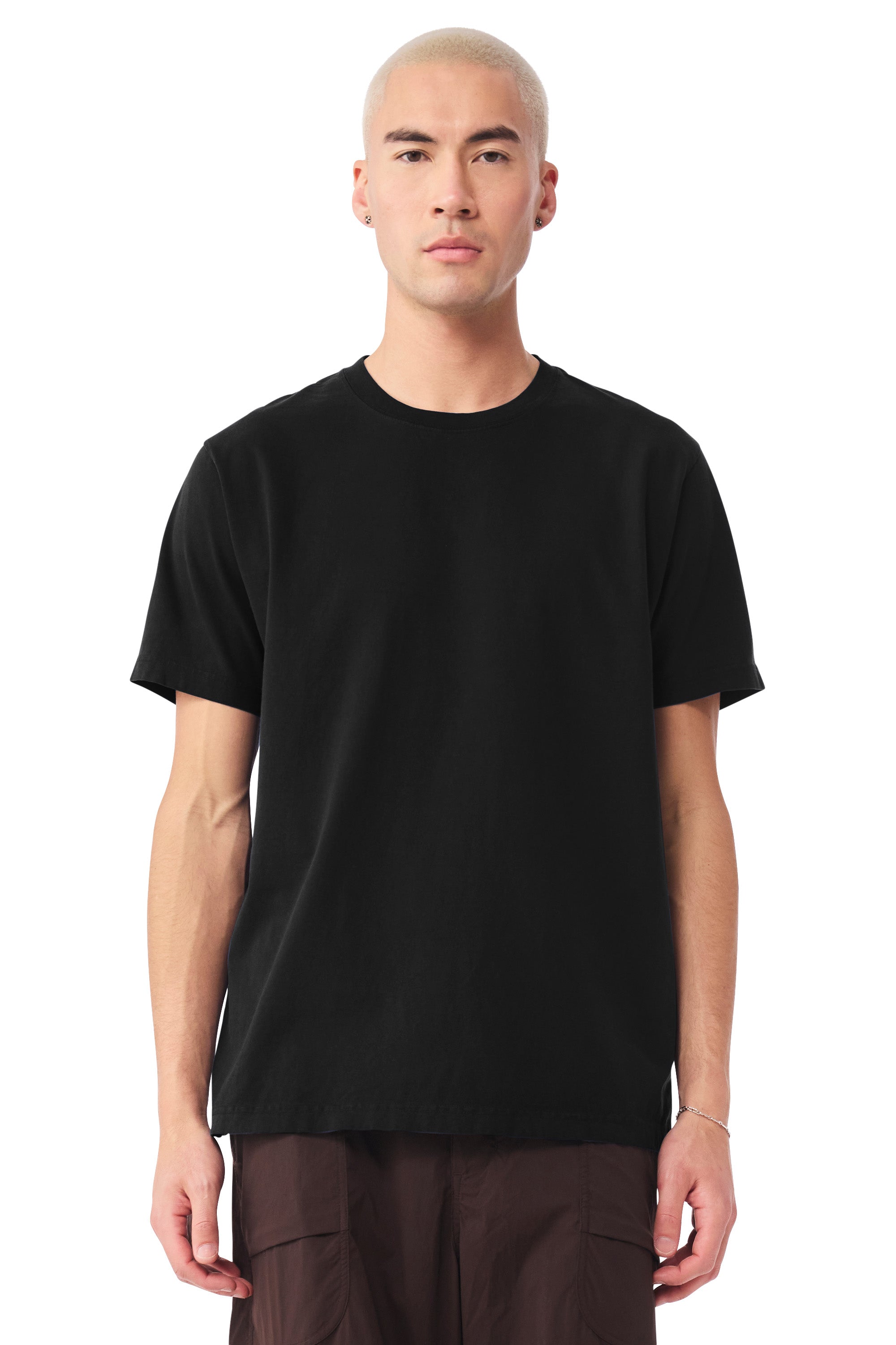 Bella + Canvas BC4810GD Mens Garment Dyed Short Sleeve Crewneck T-Shirt Black Model Front
