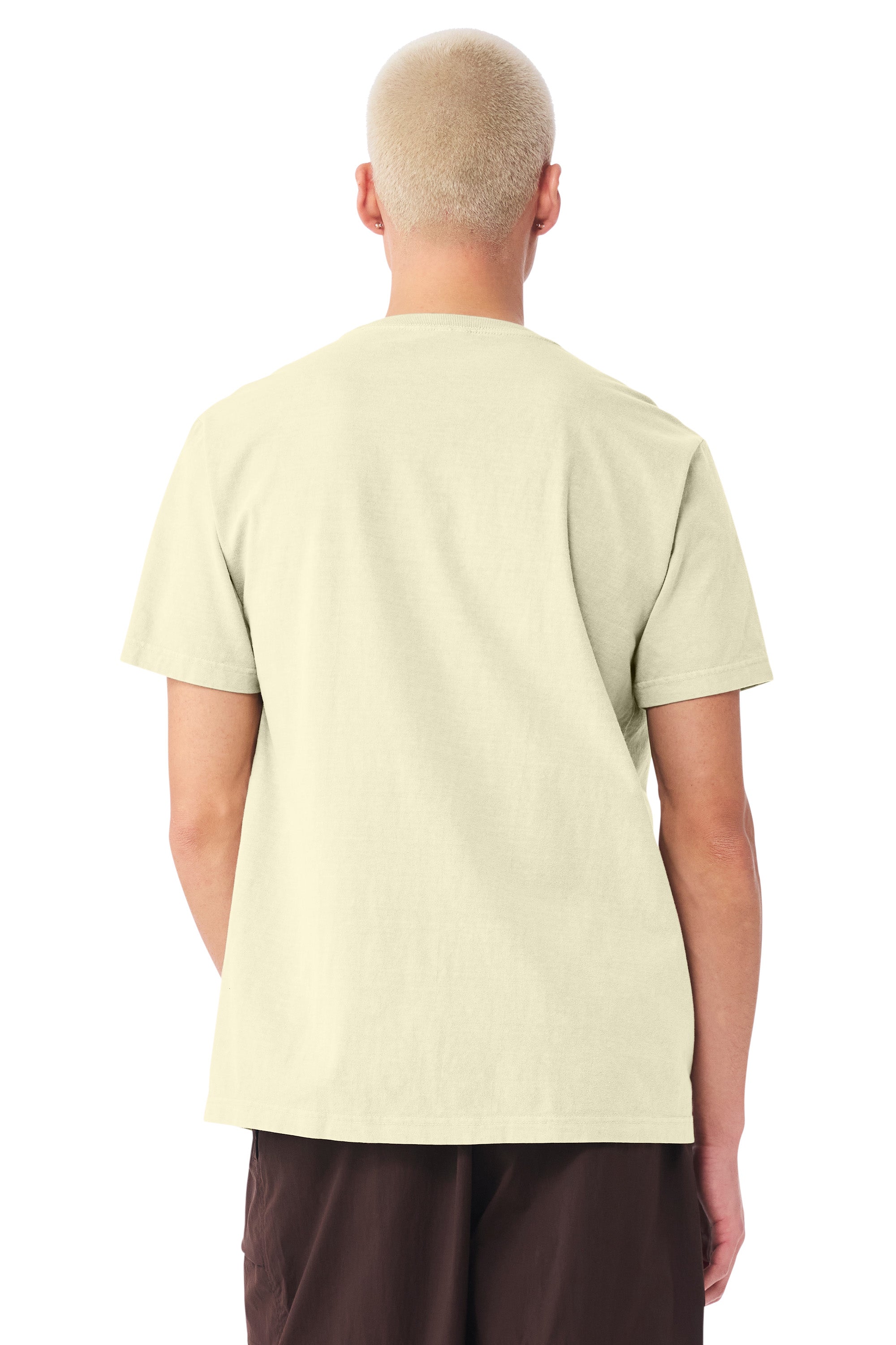 Bella + Canvas BC4810GD Mens Garment Dyed Short Sleeve Crewneck T-Shirt Buttermilk White Model Back