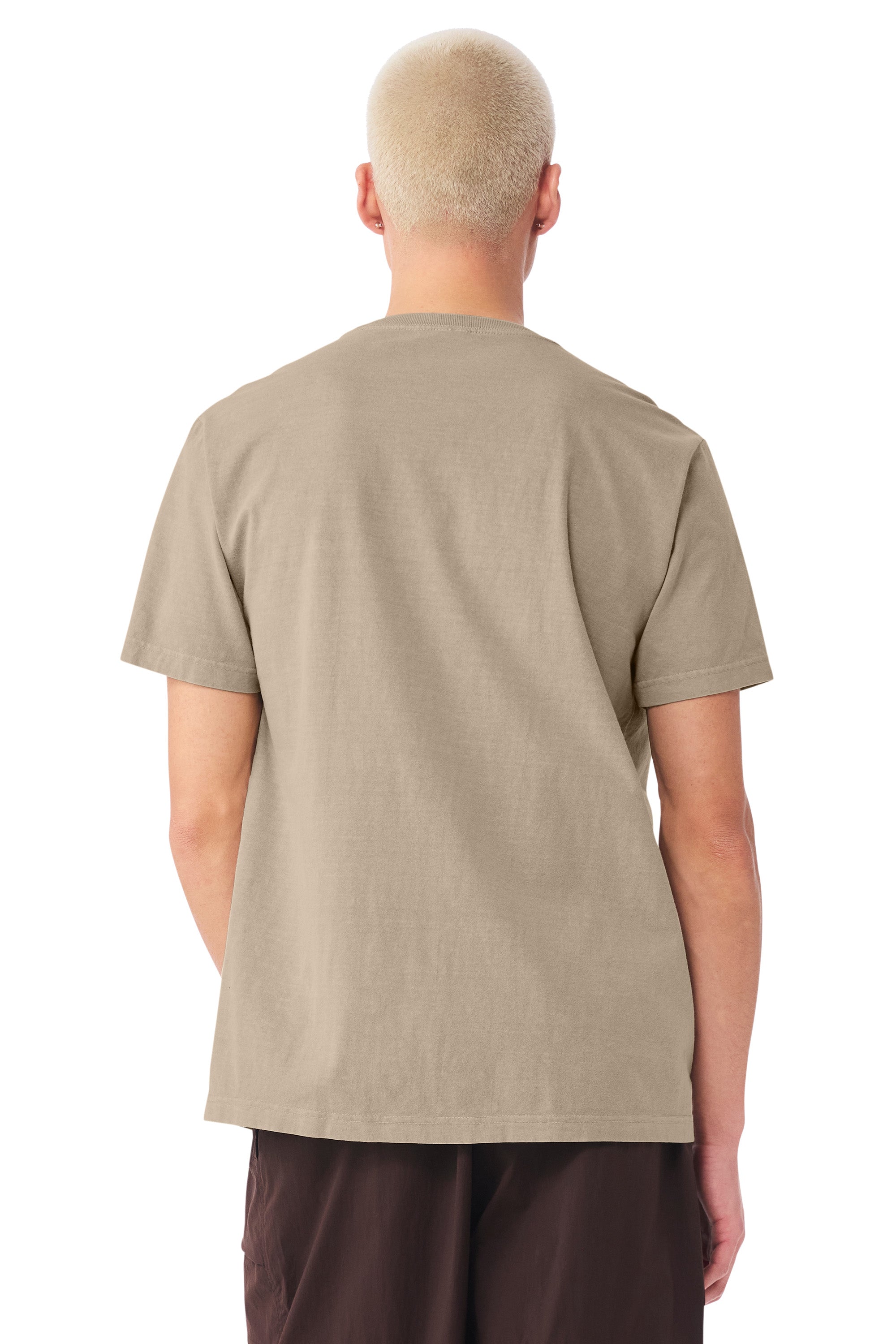 Bella + Canvas BC4810GD Mens Garment Dyed Short Sleeve Crewneck T-Shirt Khaki Brown Model Back