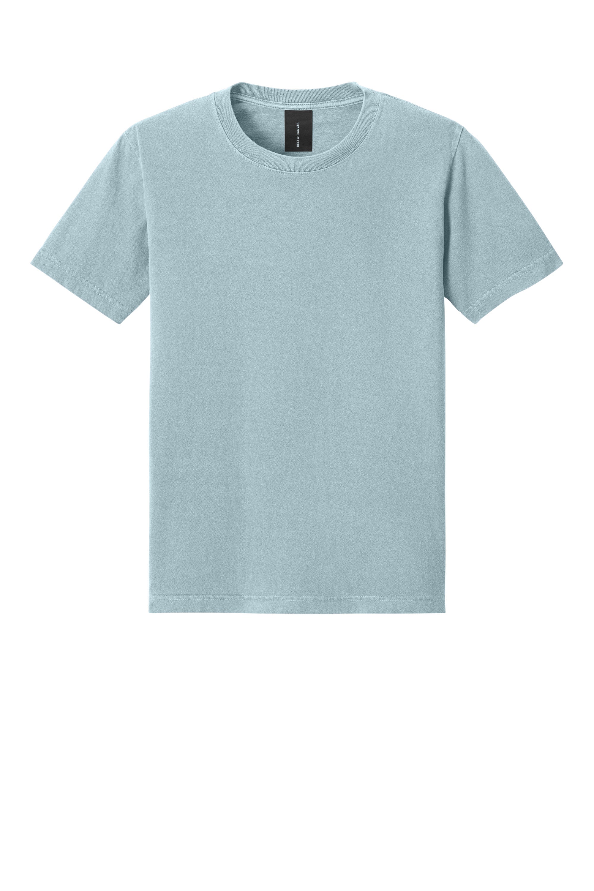 Bella + Canvas BC4810GD Mens Garment Dyed Short Sleeve Crewneck T-Shirt Light Washed Denim Blue Flat Front