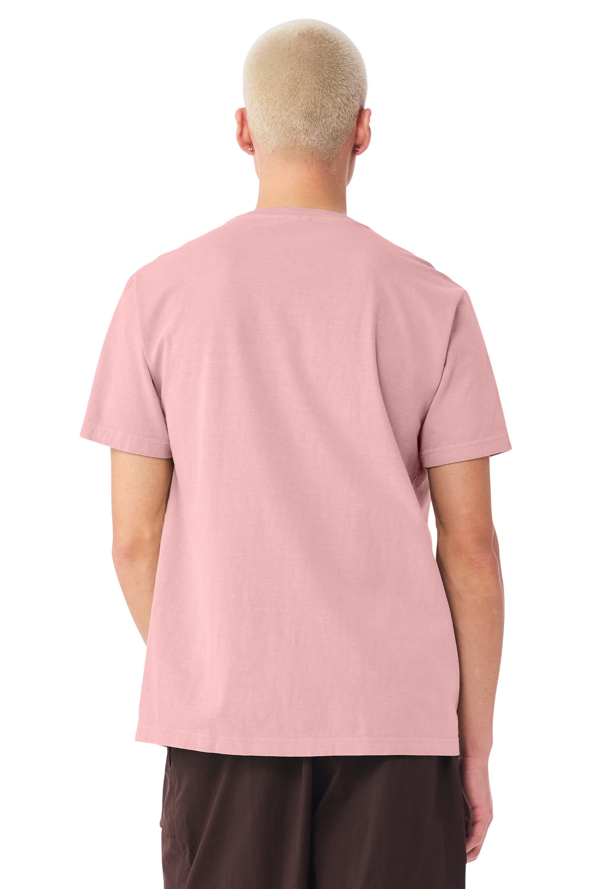 Bella + Canvas BC4810GD Mens Garment Dyed Short Sleeve Crewneck T-Shirt Pink Model Back