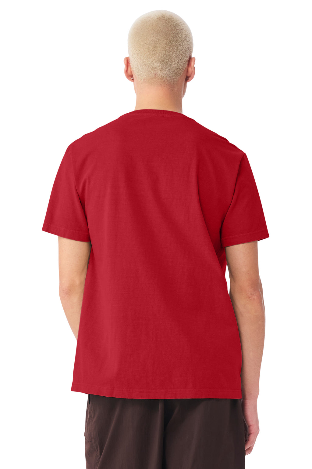 Bella + Canvas BC4810GD Mens Garment Dyed Short Sleeve Crewneck T-Shirt Pop Red Model Back