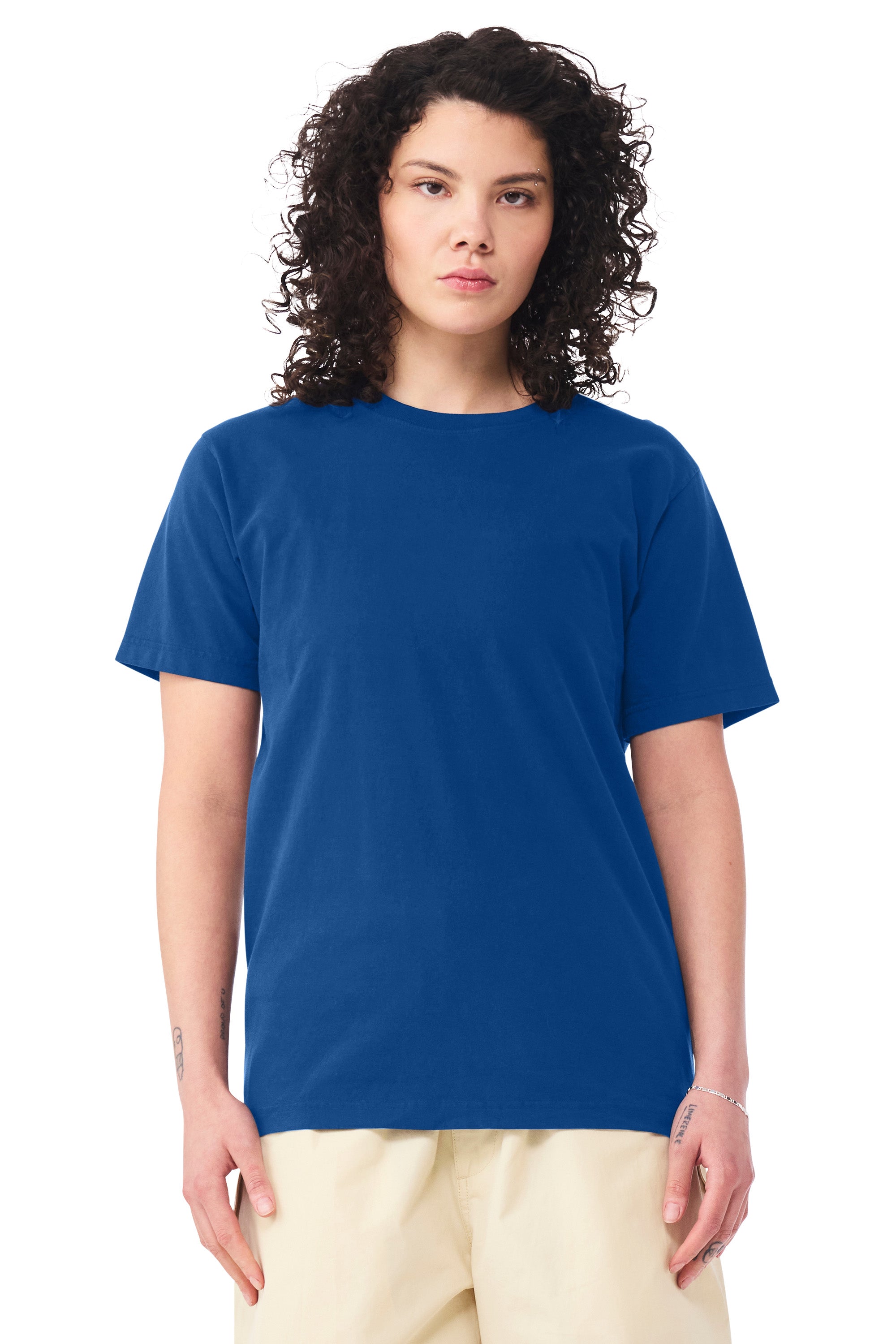 Bella + Canvas BC4810GD Mens Garment Dyed Short Sleeve Crewneck T-Shirt Royal Blue Model Side