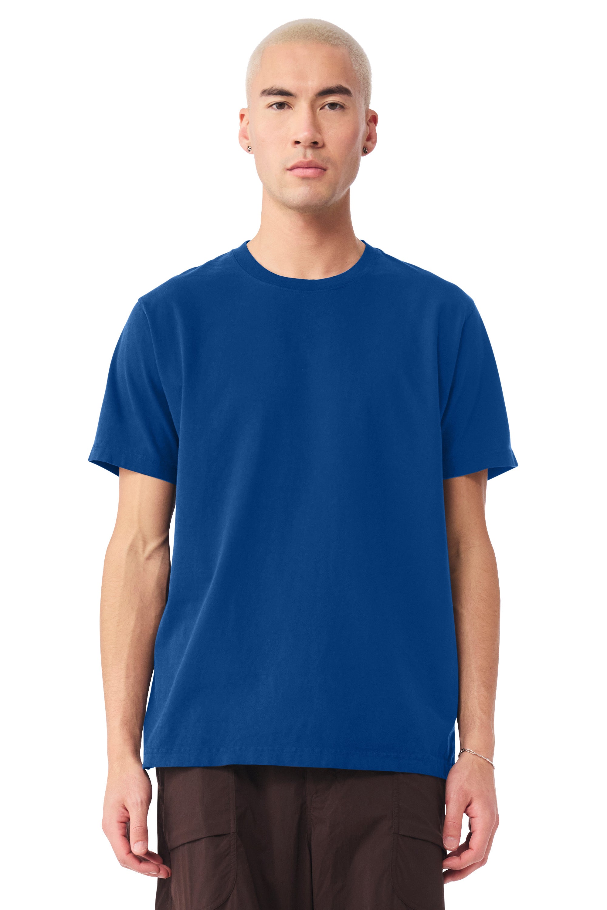 Bella + Canvas BC4810GD Mens Garment Dyed Short Sleeve Crewneck T-Shirt Royal Blue Model Front