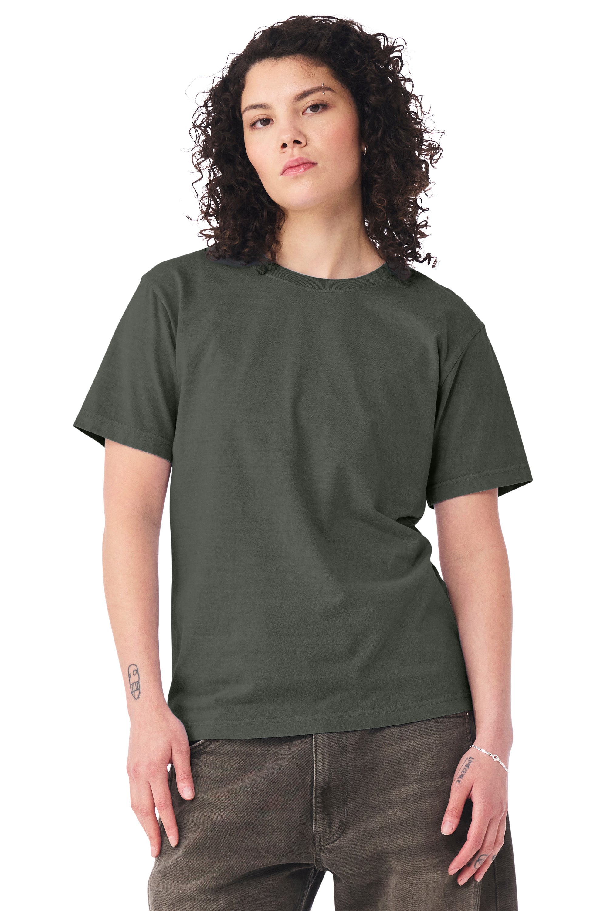 Bella + Canvas BC4810GD Mens Garment Dyed Short Sleeve Crewneck T-Shirt Washed Charcoal Grey Model Side