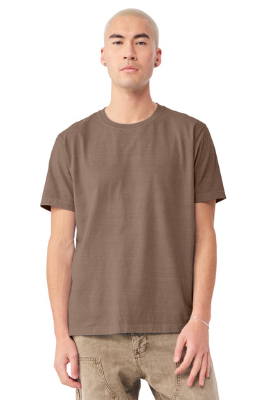 Bella + Canvas BC4810GD Mens Garment Dyed Short Sleeve Crewneck T-Shirt Washed Cocoa Brown Model Front
