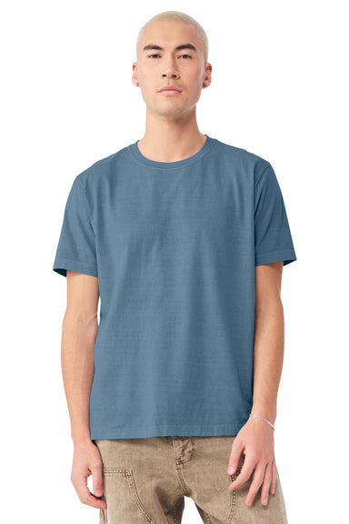 Bella + Canvas BC4810GD Mens Garment Dyed Short Sleeve Crewneck T-Shirt Washed Denim Blue Model Front