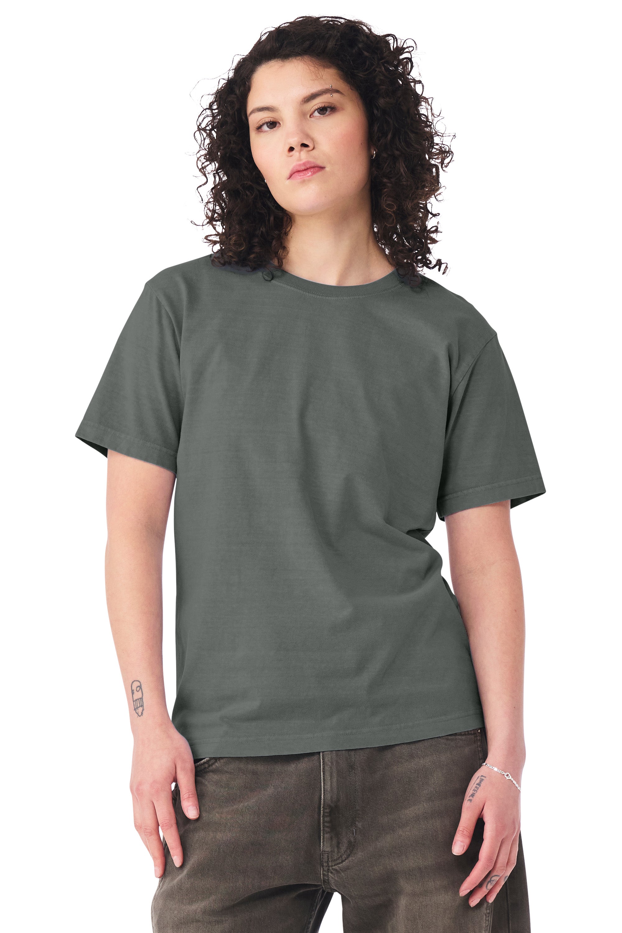 Bella + Canvas BC4810GD Mens Garment Dyed Short Sleeve Crewneck T-Shirt Washed Grey Model Side
