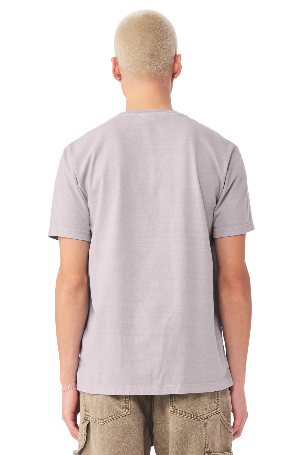 Bella + Canvas BC4810GD Mens Garment Dyed Short Sleeve Crewneck T-Shirt Washed Lavender Purple Model Back