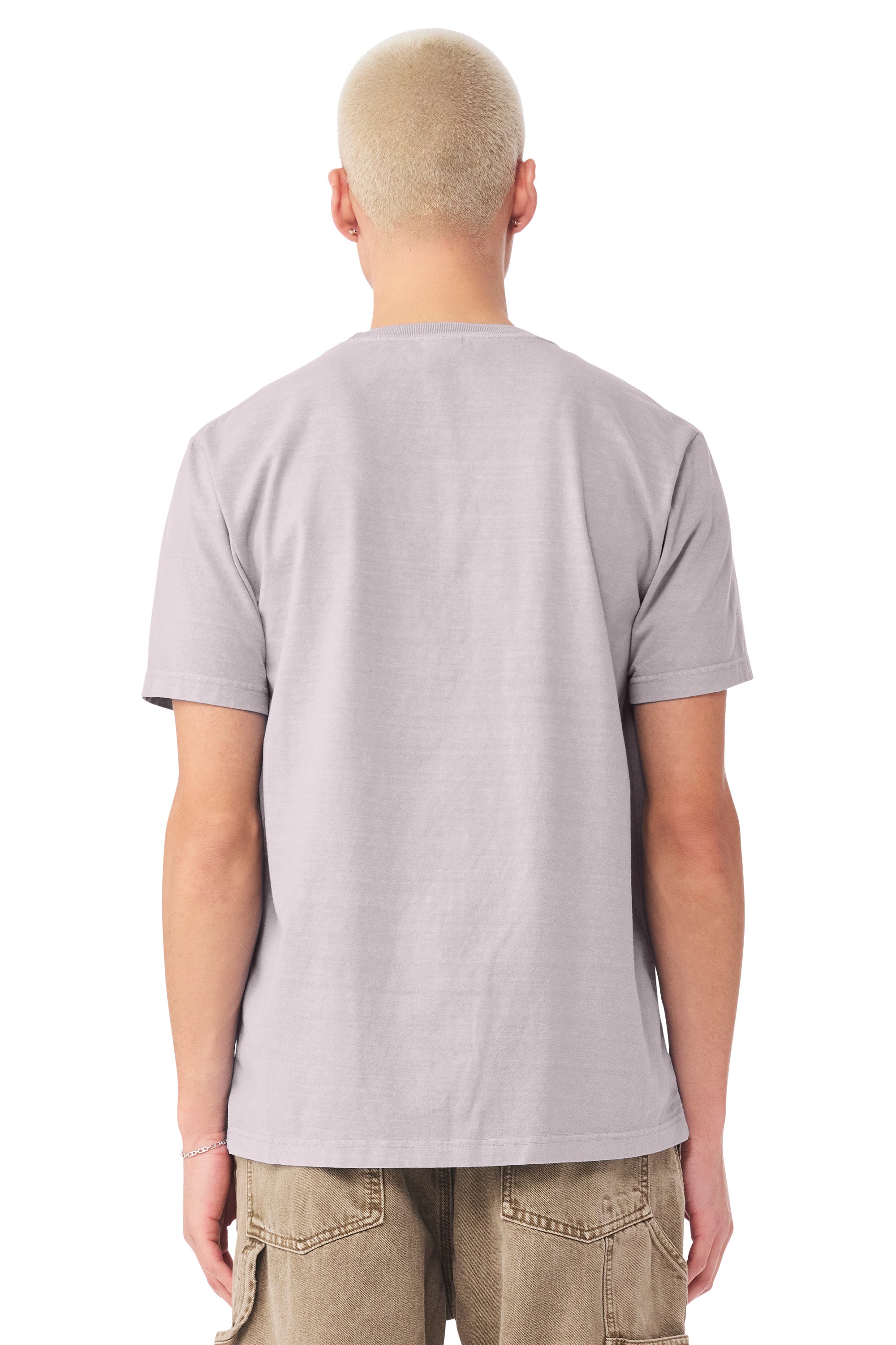 Bella + Canvas BC4810GD Mens Garment Dyed Short Sleeve Crewneck T-Shirt Washed Lavender Purple Model Back